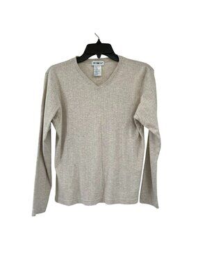 White Stag Beige Textured V Neck Long Sleeve Top XL Used Cotton Blend